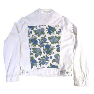 Banana Republic Cotton Trucker Jacket – M White Reworked Vintage Floral Back